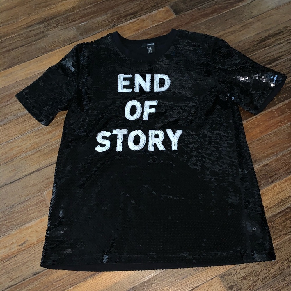 Black sequined graphic T shirt